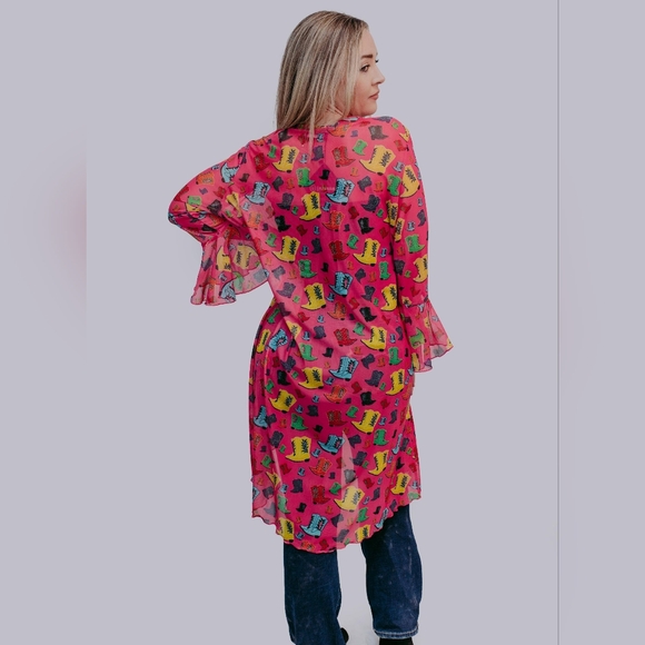 Merigold Kiss - Rollin with the Flow Mesh Kimono Duster- Hot Pink/Cowgirl - Picture 1 of 2